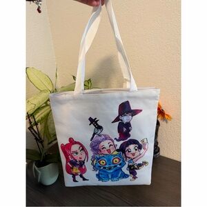 White Tote Bag with Cartoon Characters